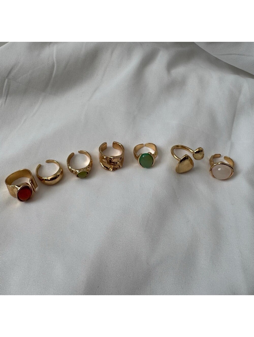 Gold Rings Lot 7 Adjustable Boho Agate Stone Open Chunky Stackable Set NWT